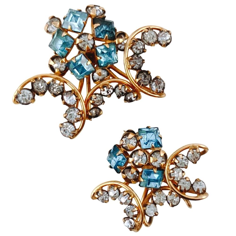 Vintage Signed M&S 12K Gold Filled Pin Brooch Lot of 2 Rhinestone 40s-50s EUC